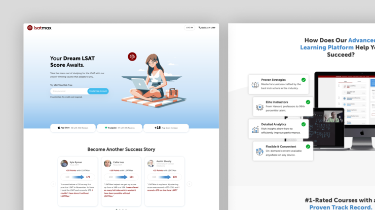 Preview of Testmax legal test prep ecommerce conversion funnel project